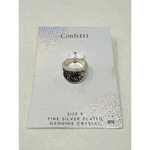 Confetti Size 9 Fine Silver Plated Genuine Crystal Ring